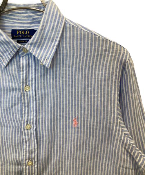 POLO RALPH LAUREN（ポロ・ラルフローレン）POLO RALPH LAUREN (ポロ・ラルフローレン) ストライプリネンシャツ スカイブルー サイズ:Mの古着・服飾アイテム