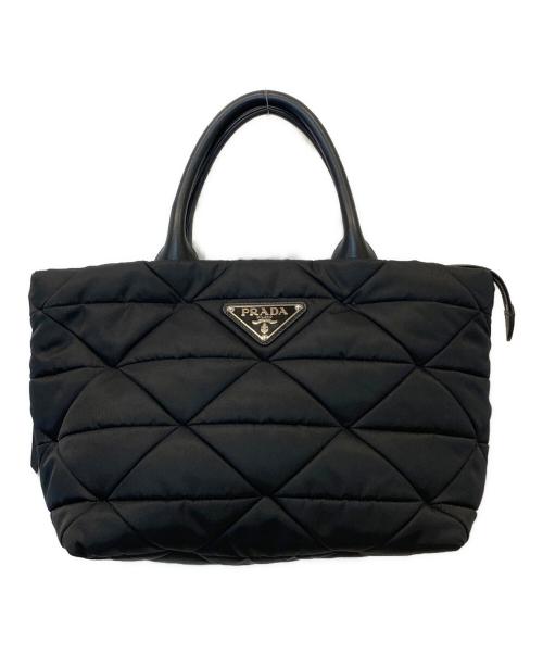 PRADA（プラダ）PRADA (プラダ) ミディアム パデッド Re-Nylon xレザー トートバッグ 1BG436 ブラックの古着・服飾アイテム
