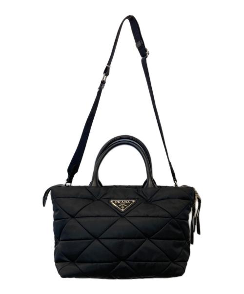 PRADA（プラダ）PRADA (プラダ) ミディアム パデッド Re-Nylon xレザー トートバッグ 1BG436 ブラックの古着・服飾アイテム