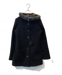 BURBERRY BLUE LABEL（バーバリー ブルー レーベル）の古着「ファー付カシミヤ混コート　FCF44-712-09」｜ブラック