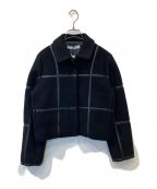 shellerシェリエ）の古着「レザーチェックショートコート　SL114020701」｜ブラック