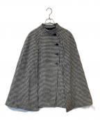 shellerシェリエ）の古着「ハウンドトゥース ノーカラーケープコート　SL113030809」｜ブラック