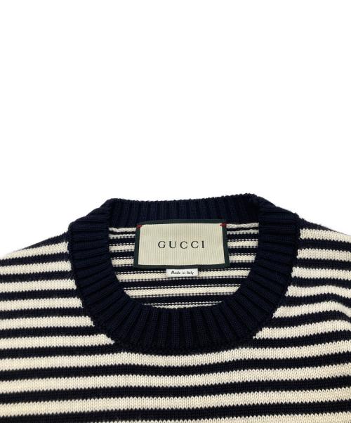 GUCCI（グッチ）GUCCI (グッチ) GGジャガード ボーダー コットン プルオーバーニット 496458-X9107 ネイビー サイズ:XSの古着・服飾アイテム