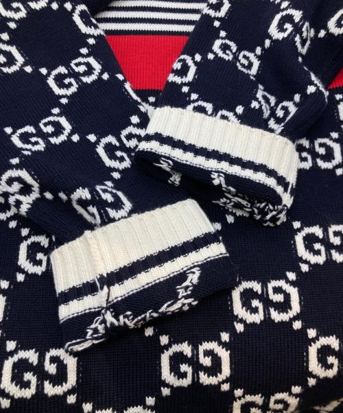 GUCCI（グッチ）GUCCI (グッチ) GGジャガード ボーダー コットン プルオーバーニット 496458-X9107 ネイビー サイズ:XSの古着・服飾アイテム