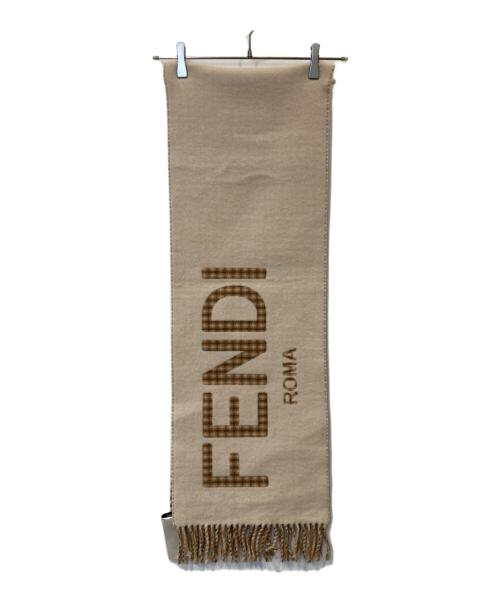 FENDI（フェンディ）FENDI (フェンディ) ロゴチェックマフラー　FXT334 AHR1 TU ベージュの古着・服飾アイテム