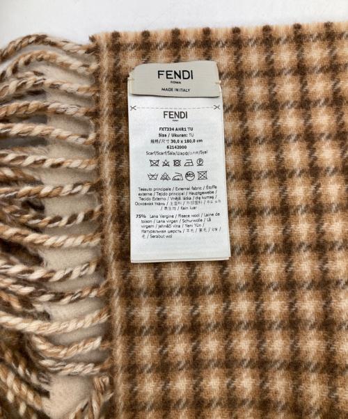 FENDI（フェンディ）FENDI (フェンディ) ロゴチェックマフラー　FXT334 AHR1 TU ベージュの古着・服飾アイテム