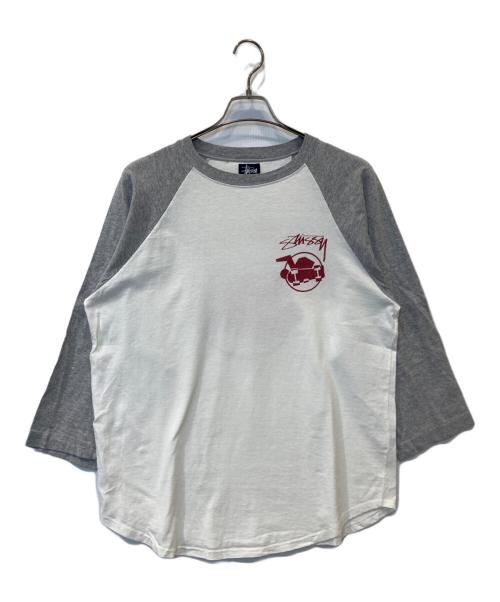 stussy（ステューシー）stussy (ステューシー) ラグランカットソー ホワイト×グレー サイズ:Lの古着・服飾アイテム