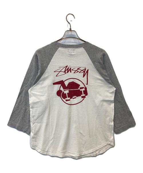 stussy（ステューシー）stussy (ステューシー) ラグランカットソー ホワイト×グレー サイズ:Lの古着・服飾アイテム