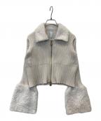 CFCLシーエフシーエル）の古着「FLUTED PILE GLITTER CROPPED ZIP SHIRT CARDIGAN 「フルーテッド パイル グリッター クロップド ジップ シャツ カーディガン CF010KE179JP00」｜ベージュ