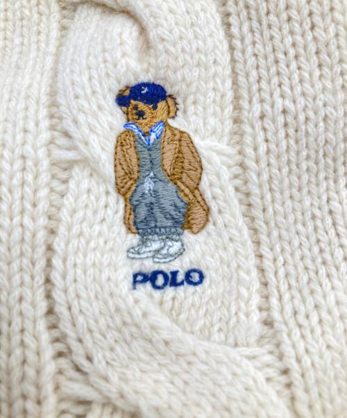 POLO RALPH LAUREN（ポロ・ラルフローレン）POLO RALPH LAUREN (ポロ・ラルフローレン) ポロベア ケーブルニット ウールブレンド マフラー アイボリーの古着・服飾アイテム