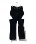 JOHN LAWRENCE SULLIVANジョン ローレンス サリバン）の古着「WASHED DENIM HOLLOWED OUT PANTS　2C021-0322-36」｜ブラック