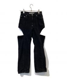 JOHN LAWRENCE SULLIVAN（ジョン ローレンス サリバン）の古着「WASHED DENIM HOLLOWED OUT PANTS　2C021-0322-36」｜ブラック