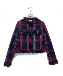 sheller（シェリエ）の古着「ノーカラーツイードジャケット 231010」｜ネイビー
