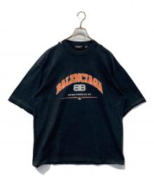 BALENCIAGA（バレンシアガ）の古着「ヴィンテージ加工ロゴプリントTシャツ 612966 TLVJ1」｜ブラック