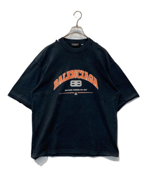 BALENCIAGA（バレンシアガ）BALENCIAGA (バレンシアガ) ヴィンテージ加工ロゴプリントTシャツ 612966 TLVJ1 ブラック サイズ:Mの古着・服飾アイテム