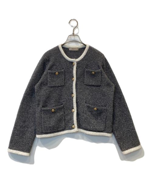 JUSGLITTY（ジャスグリッティー）JUSGLITTY (ジャスグリッティー) ラメツイードニットジャケット 44154070 グレー サイズ:2の古着・服飾アイテム