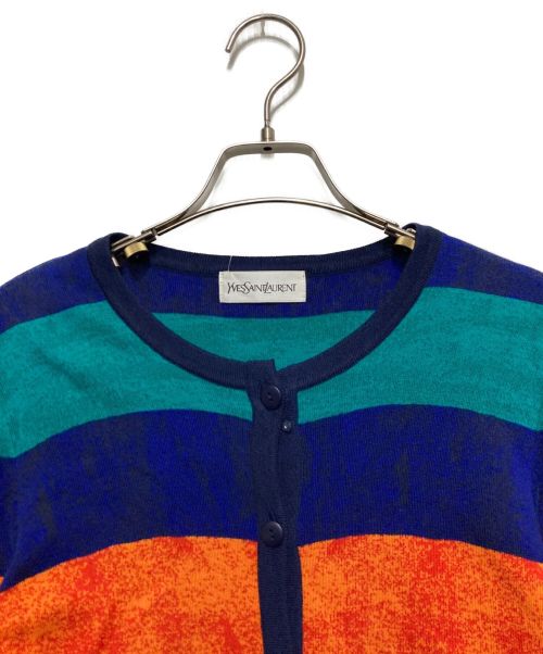 Yves Saint Laurent（イヴサンローラン）Yves Saint Laurent (イヴサンローラン) 丸首マルチカラーボーダーカーディガン　SD87-075 ブルー サイズ:Ⅿの古着・服飾アイテム