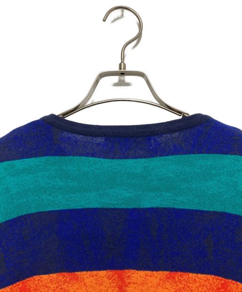 Yves Saint Laurent（イヴサンローラン）Yves Saint Laurent (イヴサンローラン) 丸首マルチカラーボーダーカーディガン　SD87-075 ブルー サイズ:Ⅿの古着・服飾アイテム