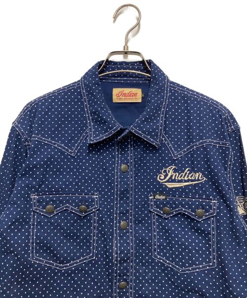 INDIAN（インディアン）INDIAN (インディアン) ドットシャツ ネイビー サイズ:Lの古着・服飾アイテム