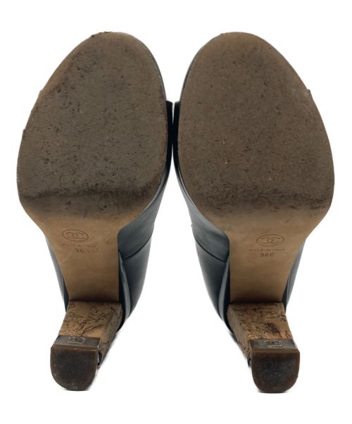 CHANEL（シャネル）CHANEL (シャネル) チェーンヒールオープントゥーパンプス ブラック サイズ:SIZE36の古着・服飾アイテム