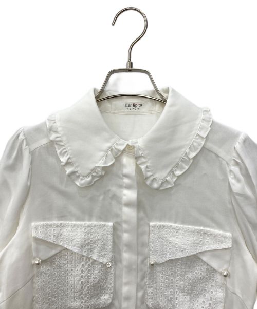 HER LIP TO（ハーリップトゥ）HER LIP TO (ハーリップトゥ) レースポケットコットンブレンドブラウス ホワイト サイズ:Mの古着・服飾アイテム