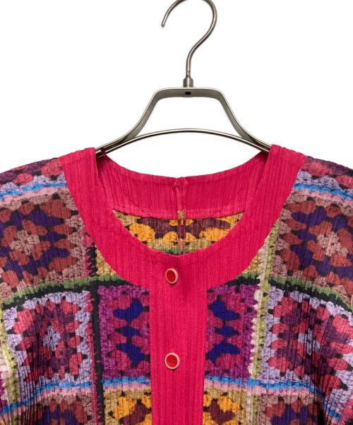 PLEATS PLEASE（プリーツプリーズ）PLEATS PLEASE (プリーツプリーズ) パッチワーク 前ボタン カーディガン マルチカラー サイズ:SIZE3の古着・服飾アイテム