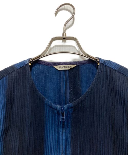 plantation（プランテーション）Plantation (プランテーション) プリーツシワ加工ノーカラージャケット ネイビー サイズ:Ⅿの古着・服飾アイテム
