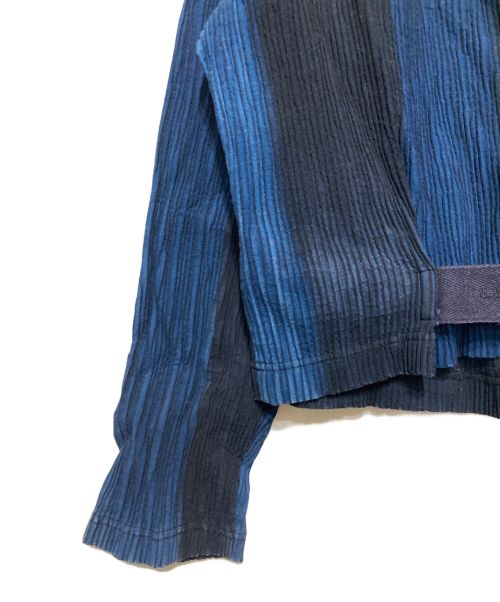 plantation（プランテーション）Plantation (プランテーション) プリーツシワ加工ノーカラージャケット ネイビー サイズ:Ⅿの古着・服飾アイテム