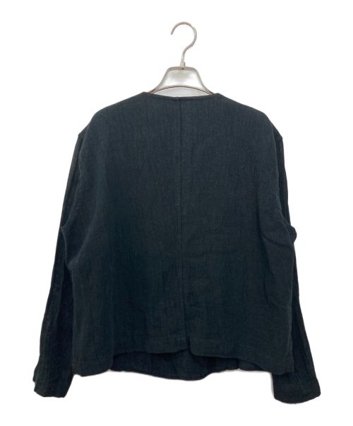plantation（プランテーション）Plantation (プランテーション) リネンノーカラージャケット ブラック サイズ:Mの古着・服飾アイテム