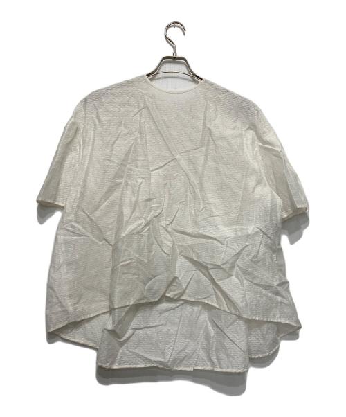 DRAWER（ドゥロワー）DRAWER (ドゥロワー) リネン ジャガード バック ギャザー ブラウス ホワイト サイズ:38の古着・服飾アイテム