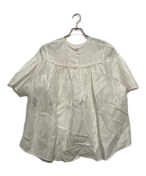 DRAWER（ドゥロワー）DRAWER (ドゥロワー) リネン ジャガード バック ギャザー ブラウス ホワイト サイズ:38の古着・服飾アイテム