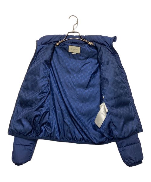 GUCCI（グッチ）GUCCI (グッチ) レザーロゴパッチダウンジャケット ブルー サイズ:SIZE38の古着・服飾アイテム