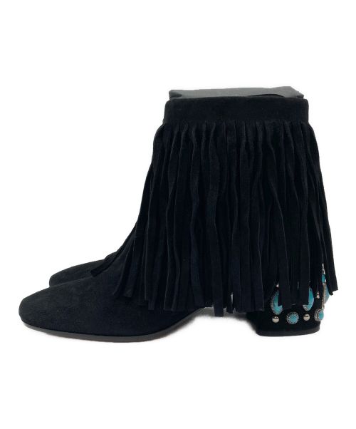PRADA（プラダ）PRADA (プラダ) フリンジショートブーツ ブラック サイズ:SIZE36の古着・服飾アイテム