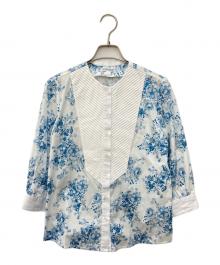 NARA CAMICIE（ナラカミーチェ）の古着「フラワープリントブザム切替コットン七分袖シャツ」｜ホワイト