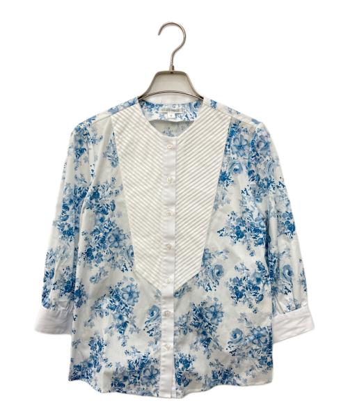 NARA CAMICIE（ナラカミーチェ）NARA CAMICIE (ナラカミーチェ) フラワープリントブザム切替コットン七分袖シャツ ホワイト サイズ:SIZE 0の古着・服飾アイテム