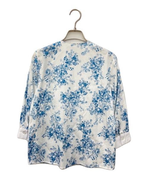 NARA CAMICIE（ナラカミーチェ）NARA CAMICIE (ナラカミーチェ) フラワープリントブザム切替コットン七分袖シャツ ホワイト サイズ:SIZE 0の古着・服飾アイテム