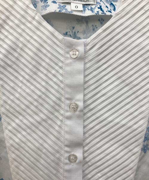 NARA CAMICIE（ナラカミーチェ）NARA CAMICIE (ナラカミーチェ) フラワープリントブザム切替コットン七分袖シャツ ホワイト サイズ:SIZE 0の古着・服飾アイテム