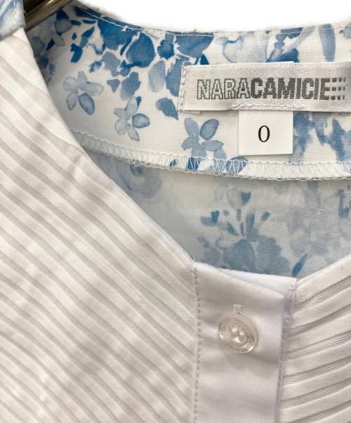 NARA CAMICIE（ナラカミーチェ）NARA CAMICIE (ナラカミーチェ) フラワープリントブザム切替コットン七分袖シャツ ホワイト サイズ:SIZE 0の古着・服飾アイテム