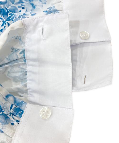 NARA CAMICIE（ナラカミーチェ）NARA CAMICIE (ナラカミーチェ) フラワープリントブザム切替コットン七分袖シャツ ホワイト サイズ:SIZE 0の古着・服飾アイテム