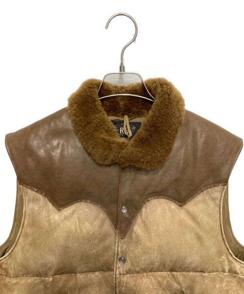 RRL（ダブルアールエル）RRL (ダブルアールエル) 襟ムートン ヴィンテージ加工 ディアスキン レザー ダウンベスト ブラウン サイズ:Ⅿの古着・服飾アイテム
