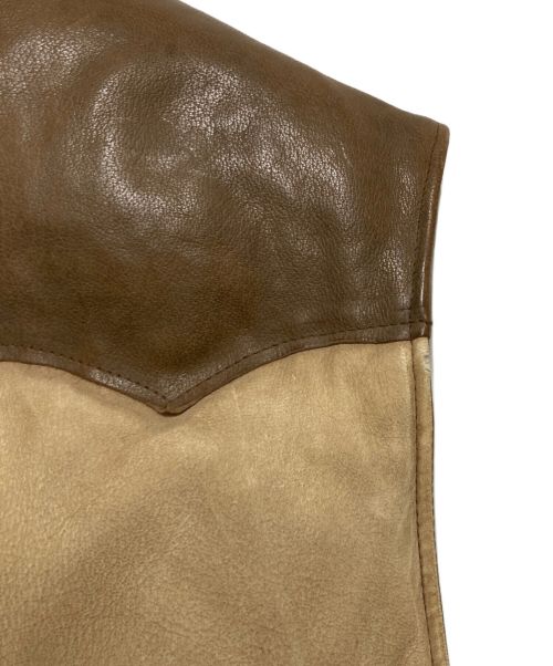 RRL（ダブルアールエル）RRL (ダブルアールエル) 襟ムートン ヴィンテージ加工 ディアスキン レザー ダウンベスト ブラウン サイズ:Ⅿの古着・服飾アイテム