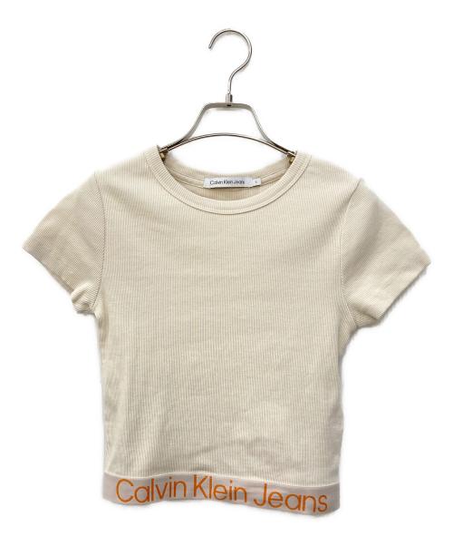 Calvin Klein Jeans（カルバンクラインジーンズ）Calvin Klein Jeans (カルバンクラインジーンズ) 裾ロゴカットソー ベージュ サイズ:Sの古着・服飾アイテム