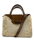 JIMMY CHOOジミーチュウ）の古着「2WAYラフィアバッグ」｜ベージュ×ブラウン