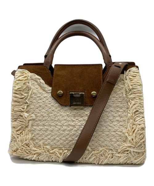 JIMMY CHOO（ジミーチュウ）JIMMY CHOO (ジミーチュウ) 2WAYラフィアバッグ ベージュ×ブラウンの古着・服飾アイテム