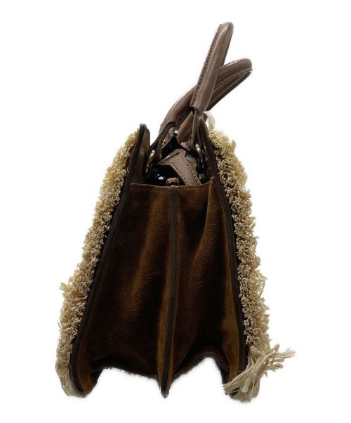 JIMMY CHOO（ジミーチュウ）JIMMY CHOO (ジミーチュウ) 2WAYラフィアバッグ ベージュ×ブラウンの古着・服飾アイテム