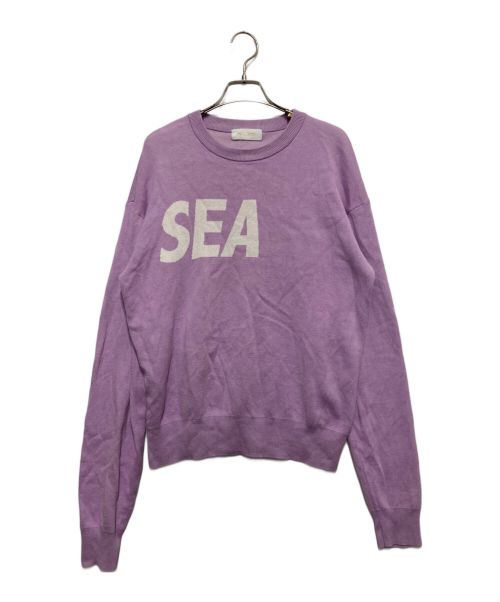 WIND AND SEA（ウィンダンシー）WIND AND SEA (ウィンダンシー) ロゴ ジャガード シルク ブレンド ニット パープル サイズ:Sの古着・服飾アイテム