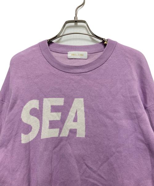 WIND AND SEA（ウィンダンシー）WIND AND SEA (ウィンダンシー) ロゴ ジャガード シルク ブレンド ニット パープル サイズ:Sの古着・服飾アイテム