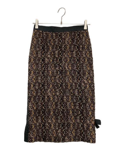 LOUIS VUITTON（ルイ ヴィトン）LOUIS VUITTON (ルイ ヴィトン) サイドリボンツイードスカート ブラウン サイズ:SIZE 36の古着・服飾アイテム