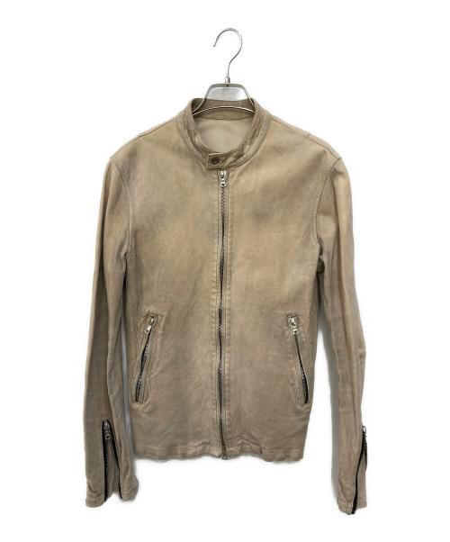 ISAMU KATAYAMA BACKLASH（イサムカタヤマ・バックラッシュ）ISAMU KATAYAMA BACKLASH (イサムカタヤマ・バックラッシュ) カーフ白鞣しスエード 製品バイオウォッシュ  シングル スタンド ライダース ベージュ サイズ:SIZE 2の古着・服飾アイテム