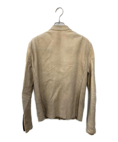 ISAMU KATAYAMA BACKLASH（イサムカタヤマ・バックラッシュ）ISAMU KATAYAMA BACKLASH (イサムカタヤマ・バックラッシュ) カーフ白鞣しスエード 製品バイオウォッシュ  シングル スタンド ライダース ベージュ サイズ:SIZE 2の古着・服飾アイテム